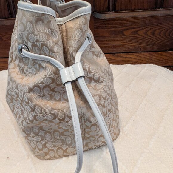 Coach Signature Tan Canvas White Leather Stripe Satchel Bag F31308 - Picture 4 of 14